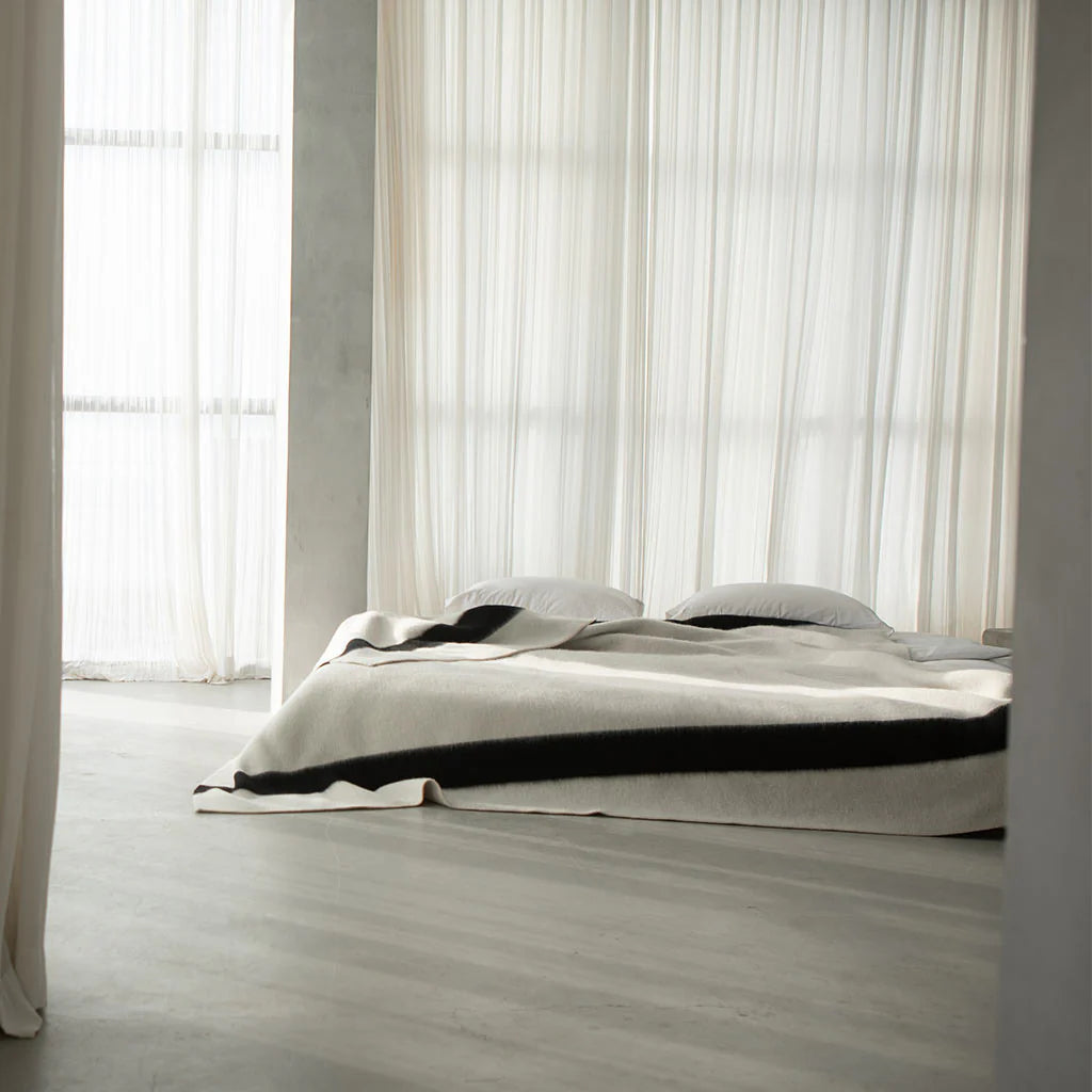 Blacksaw The Siempre Recycled Blanket - Ivory/Black Stripe
