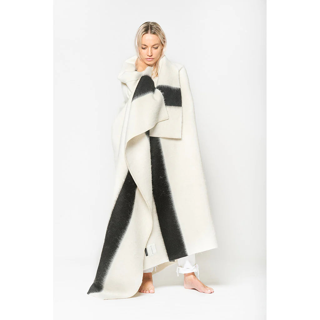 Blacksaw The Siempre Recycled Blanket - Ivory/Black Stripe