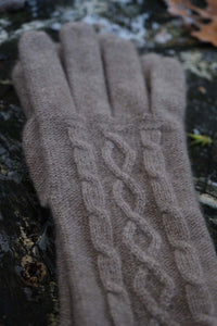 Oats & Rice Cashmere Cable Gloves | Brown