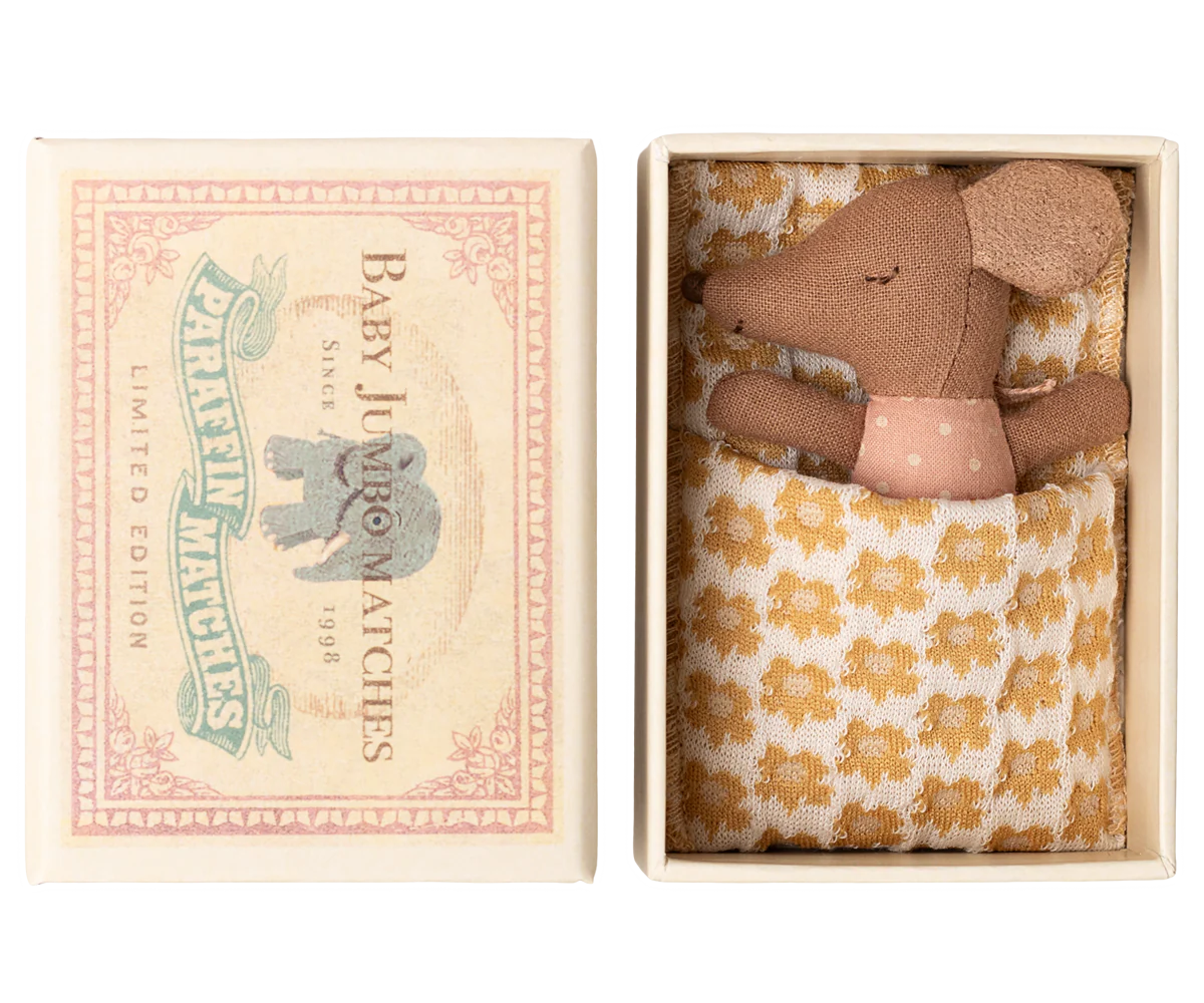 Maileg Sleepy Wakey Baby Mouse in Matchbox | Rose
