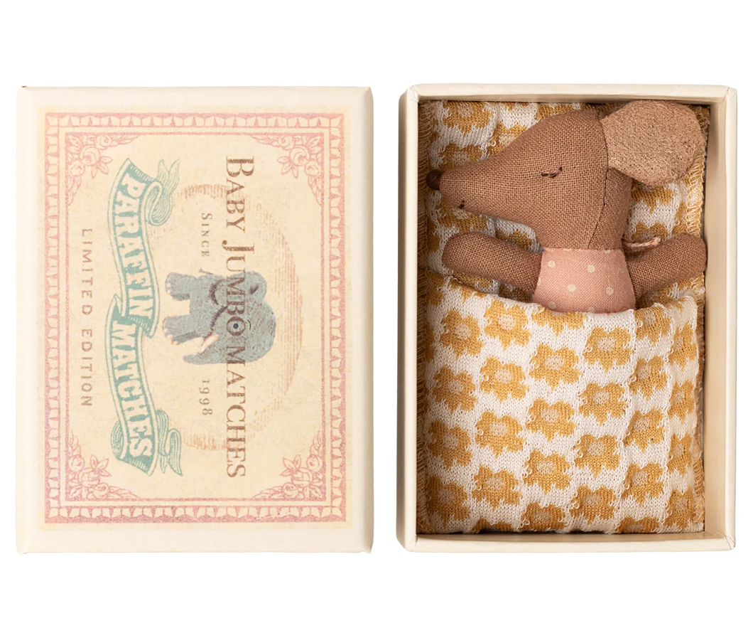 Maileg Sleepy Wakey Baby Mouse in Matchbox - Rose