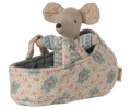 Maileg Baby Mouse in Carry Cot | Blue