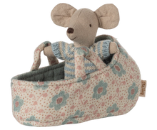 Load image into Gallery viewer, Maileg Baby Mouse in Carry Cot - Blue
