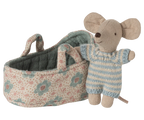 Maileg Baby Mouse in Carry Cot | Blue