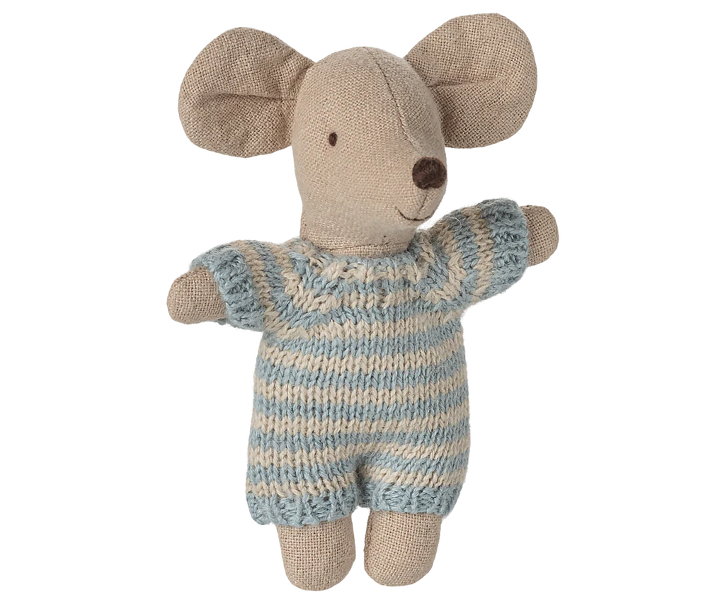 Maileg Baby Mouse in Carry Cot | Blue