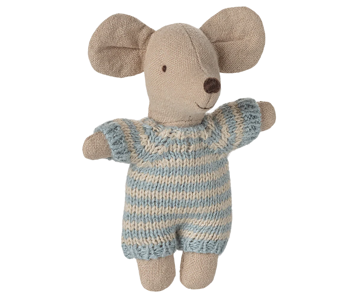 Maileg Baby Mouse in Carry Cot | Blue