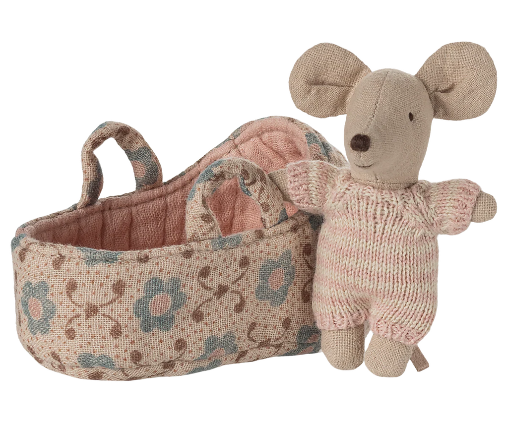 Maileg Baby Mouse in Carry Cot | Rose