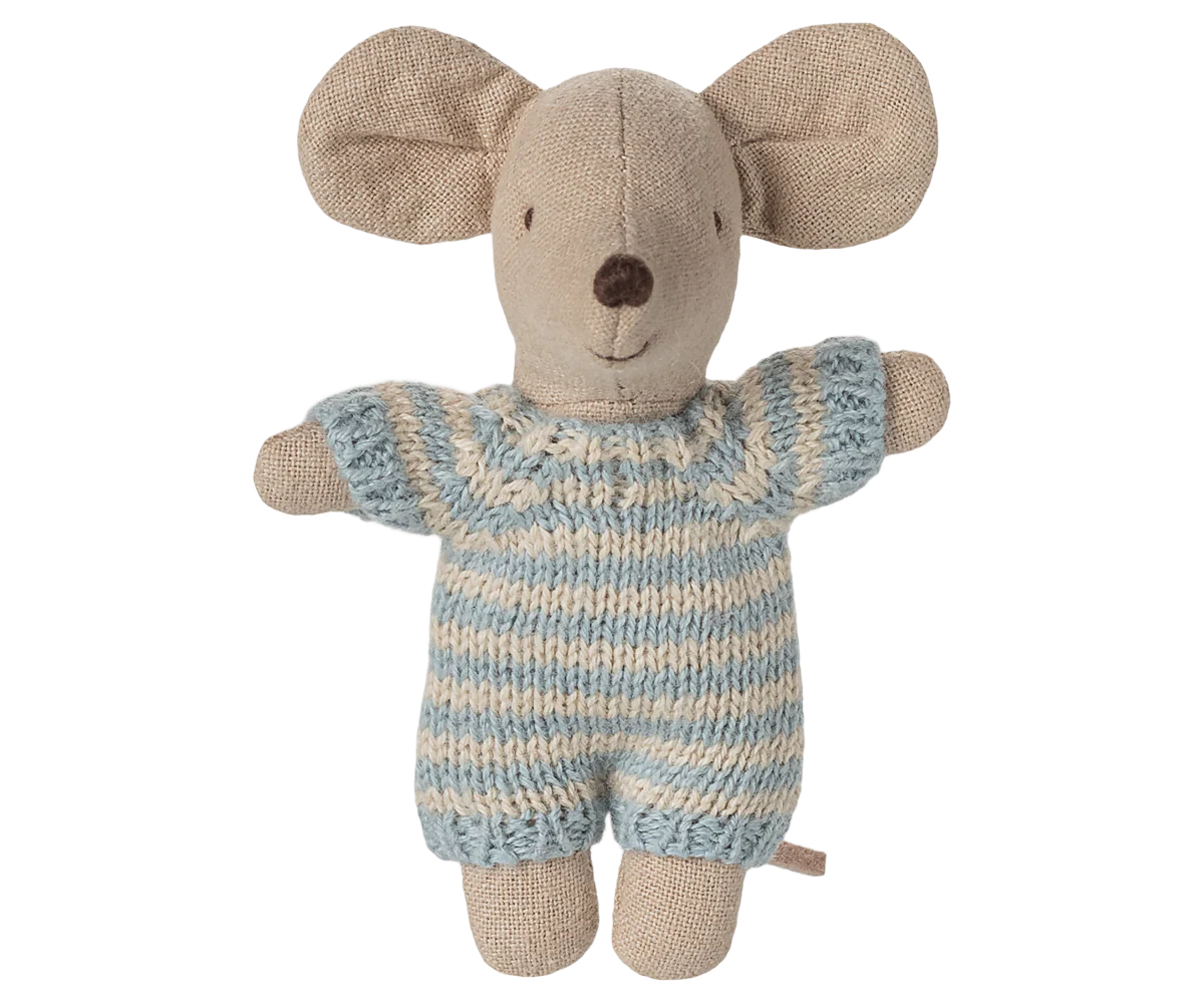 Maileg Baby Mouse in Carry Cot | Blue