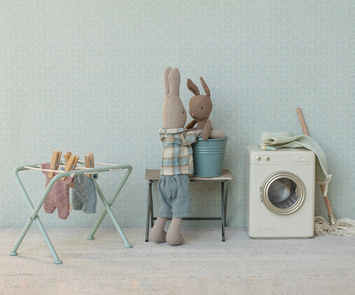 Maileg Rabbit, Micro | Brown/Blue Knitted Suit