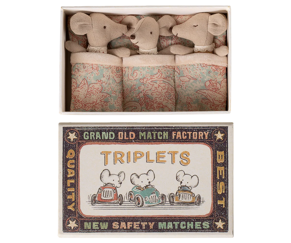 Maileg Baby Triplets in Box - Checker