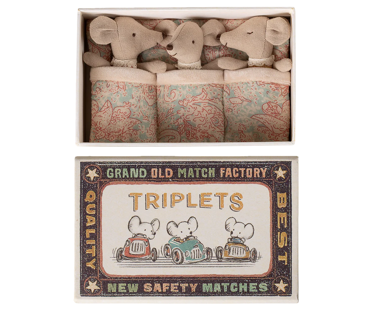 Maileg Baby Triplets in Box - Checker