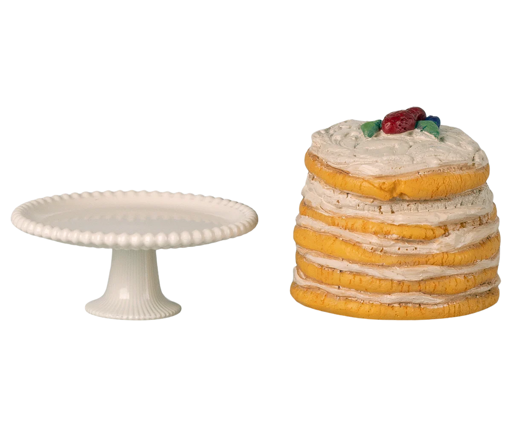 Maileg Party Cake and Cake Stand - Mouse | Off White