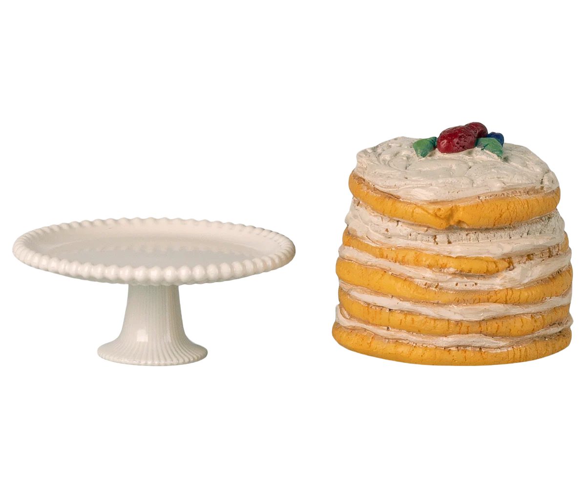 Maileg Party Cake and Cake Stand - Mouse | Off White