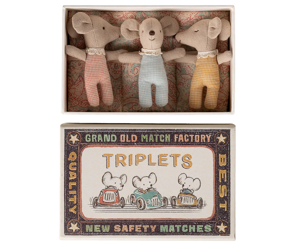 Maileg Baby Triplets in Box - Checker