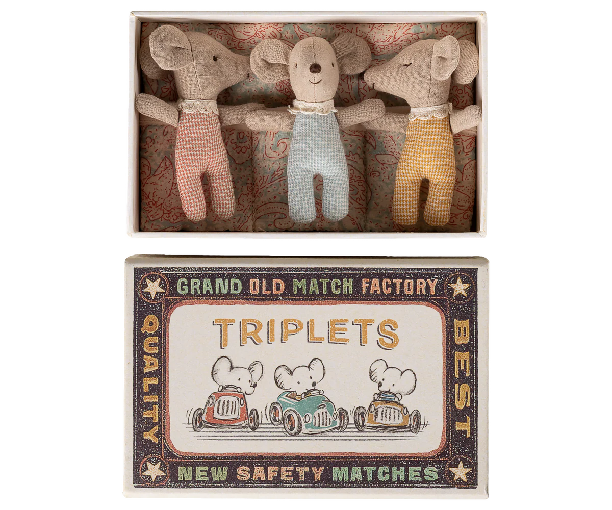 Maileg Baby Triplets in Box - Checker