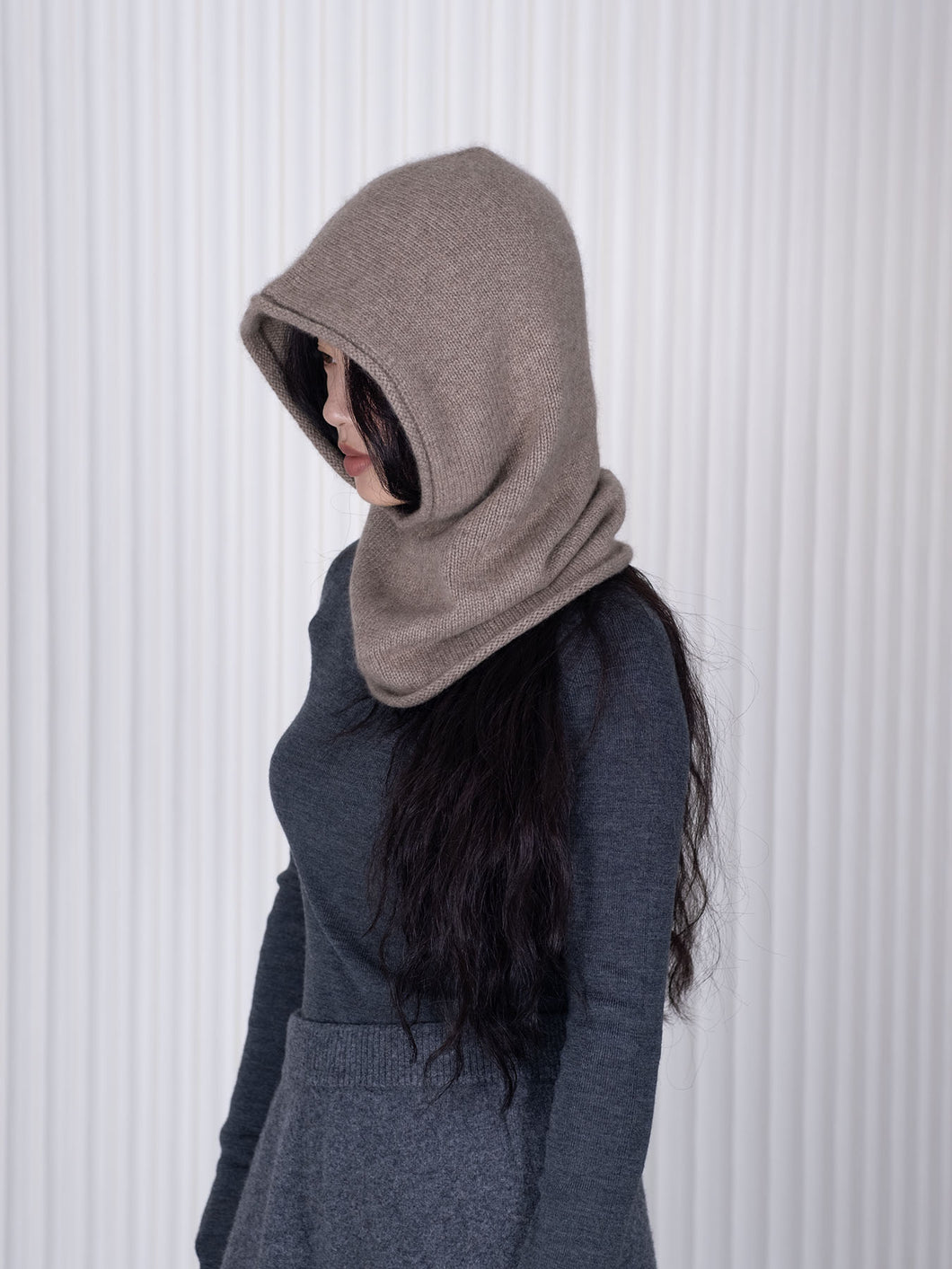 Oats & Rice Cashmere Rolled Edge Balaclava | Taupe