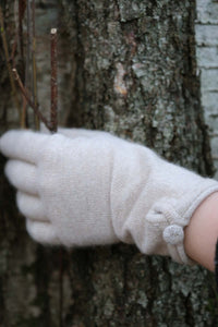Oats & Rice Cashmere Button Gloves | Cream