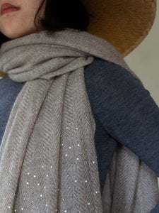 Oats & Rice Cashmere Diamante Shawl | Beige