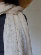 Oats & Rice Diamante Cashmere Shawl | White