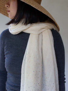 Oats & Rice Cashmere Diamante Shawl | White