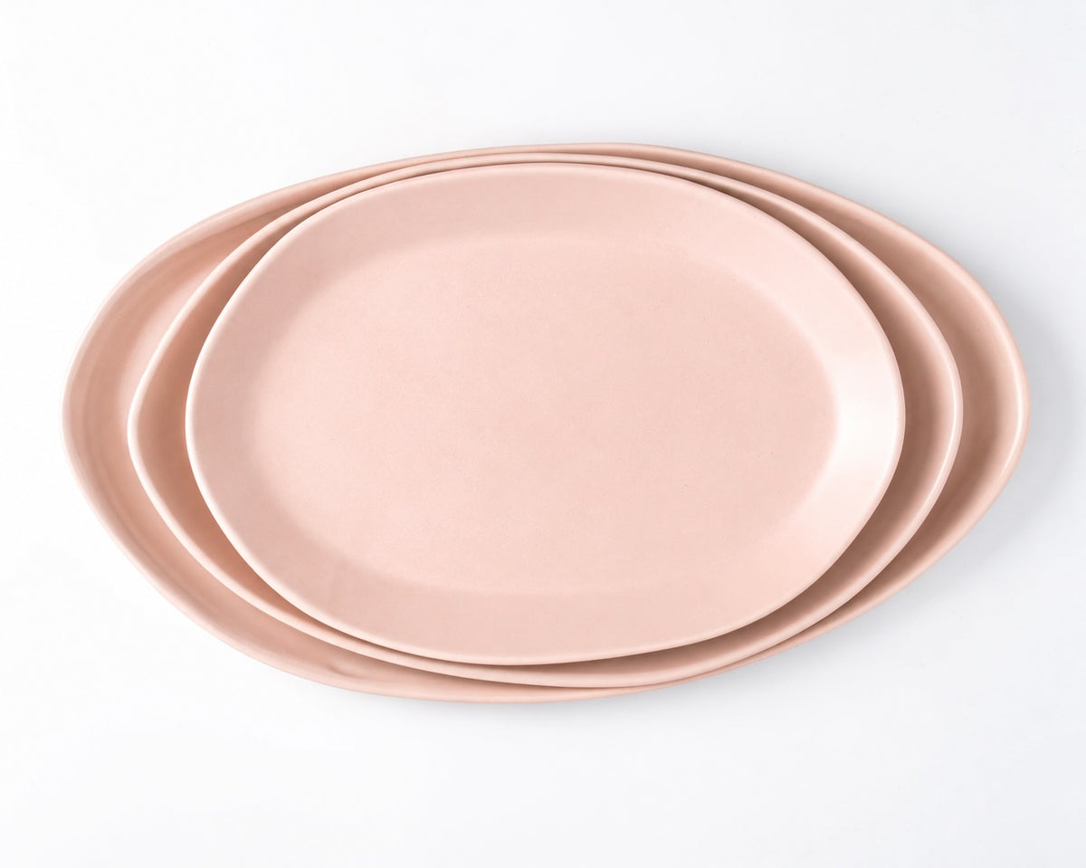 Haand Oval Platter - Ripple | 15 in - Buttermilk Pink