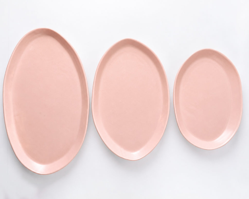 Haand Oval Platter - Ripple | 15 in - Buttermilk Pink