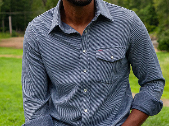 Criquet Chill Knit Pearl Snap Shirt | Navy