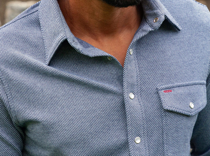 Criquet Chill Knit Pearl Snap Shirt | Navy