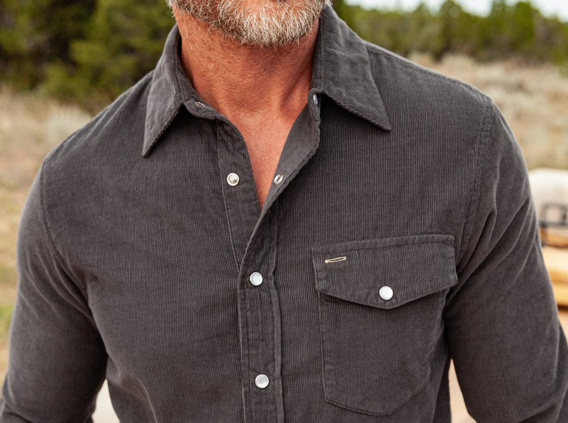 Criquet Corduroy Pearl Snap | Charcoal