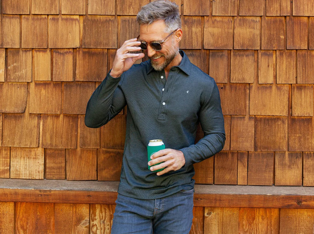 Criquet Long Sleeve Range Polo | Black Jacquard