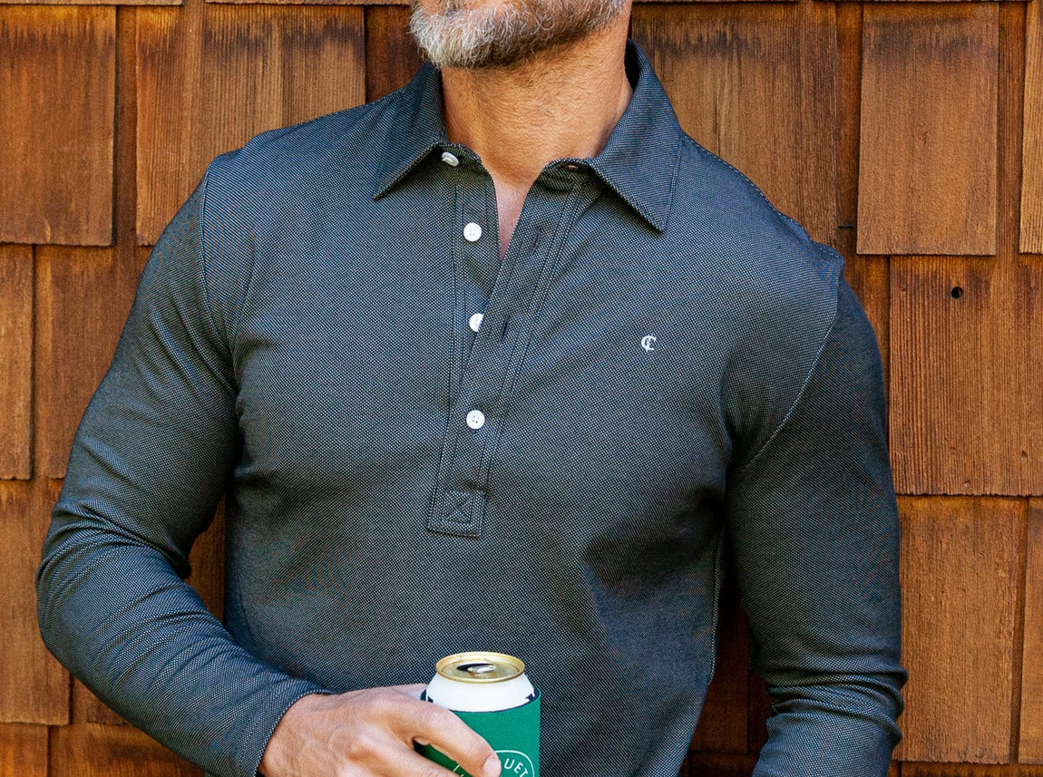 Criquet Long Sleeve Range Polo | Black Jacquard