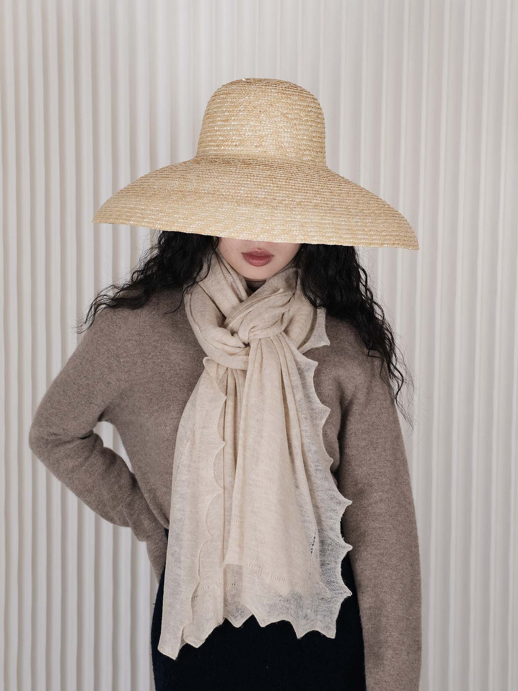 Oats & Rice Cashmere Luna Scallop Edge Shawl | Cream