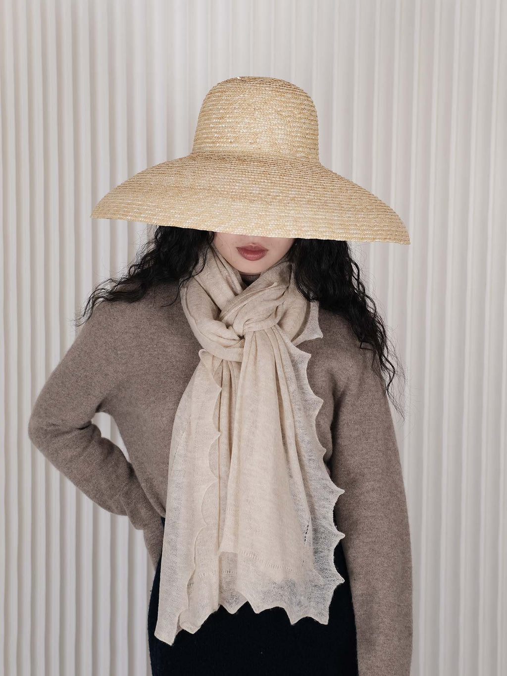 Oats & Rice Luna Scallop Edge Cashmere Shawl | Cream