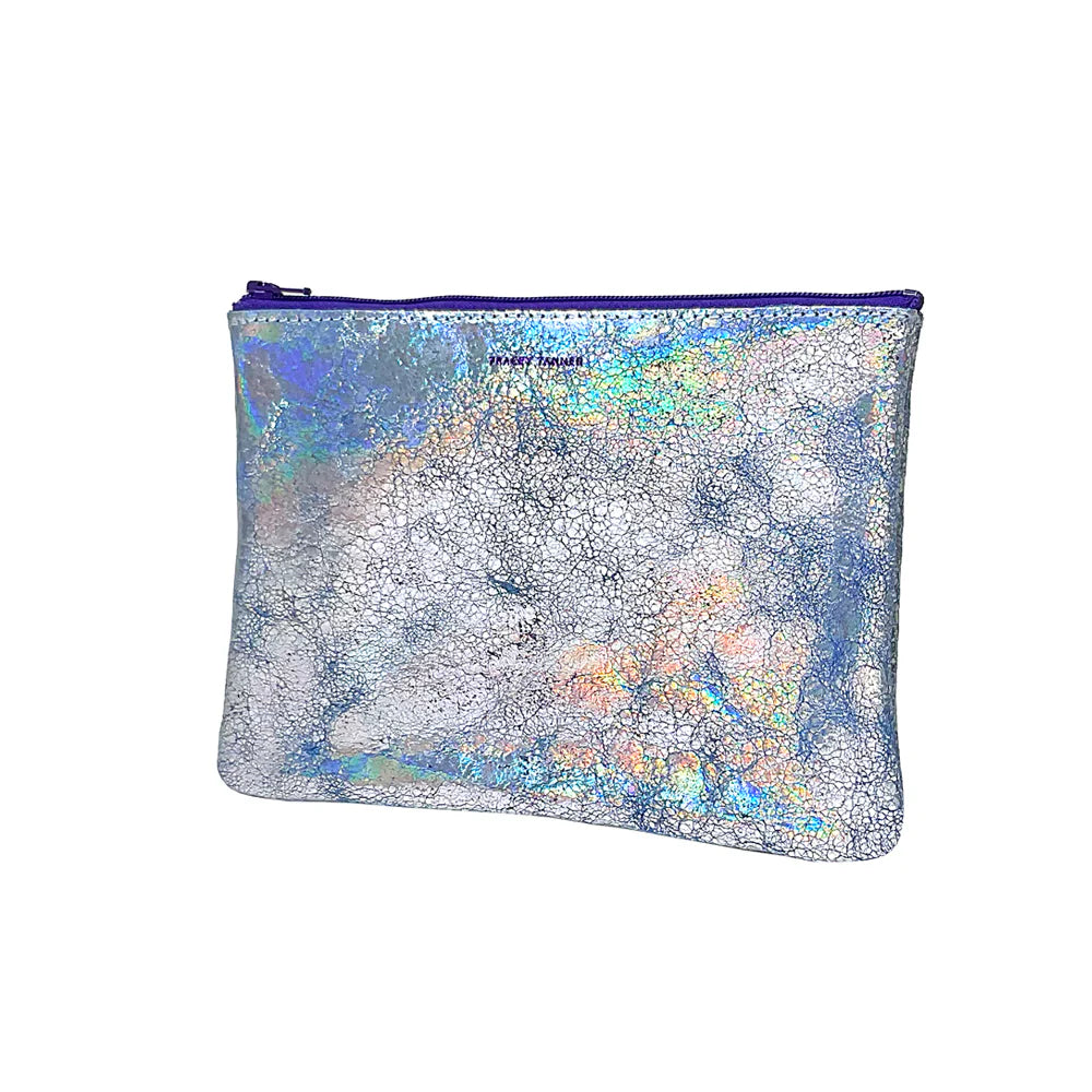 Tracey Tanner - Iridescent Zip Pouch Large| Distress Hologram Sky