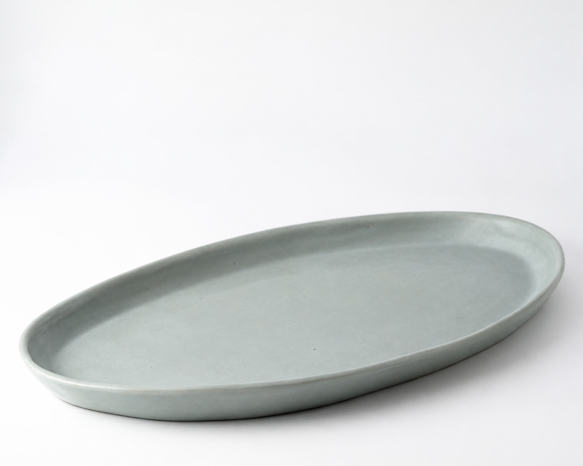 Haand Oval Platter - Ripple | 18 in - Matte Grey