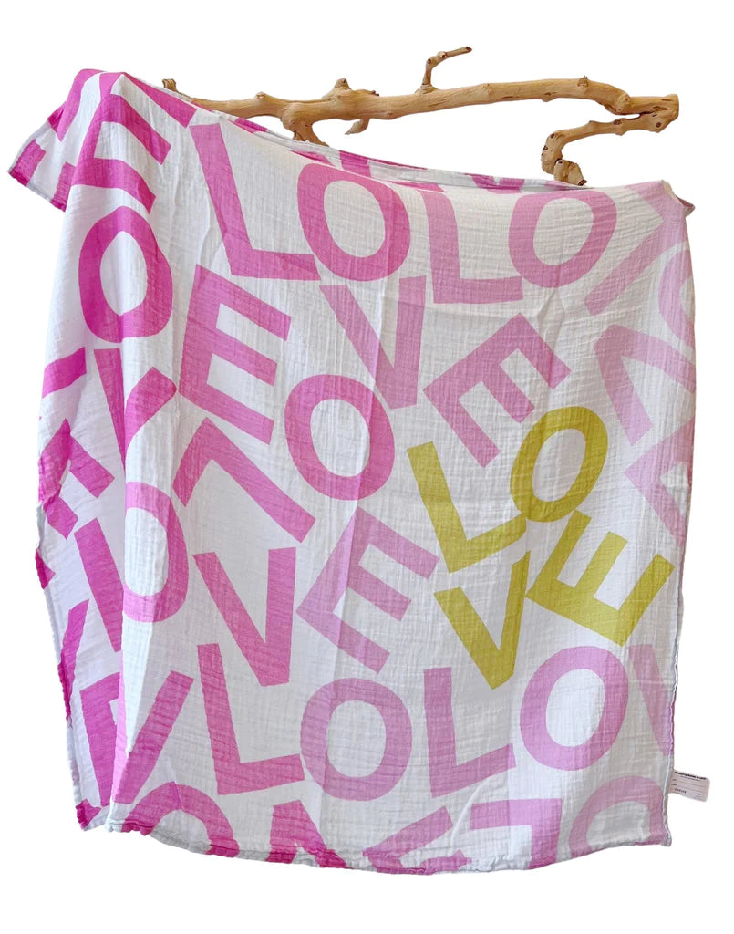 LOVEvolve®  Baby Swaddle Blanket - Pink Ombre + White + Lime