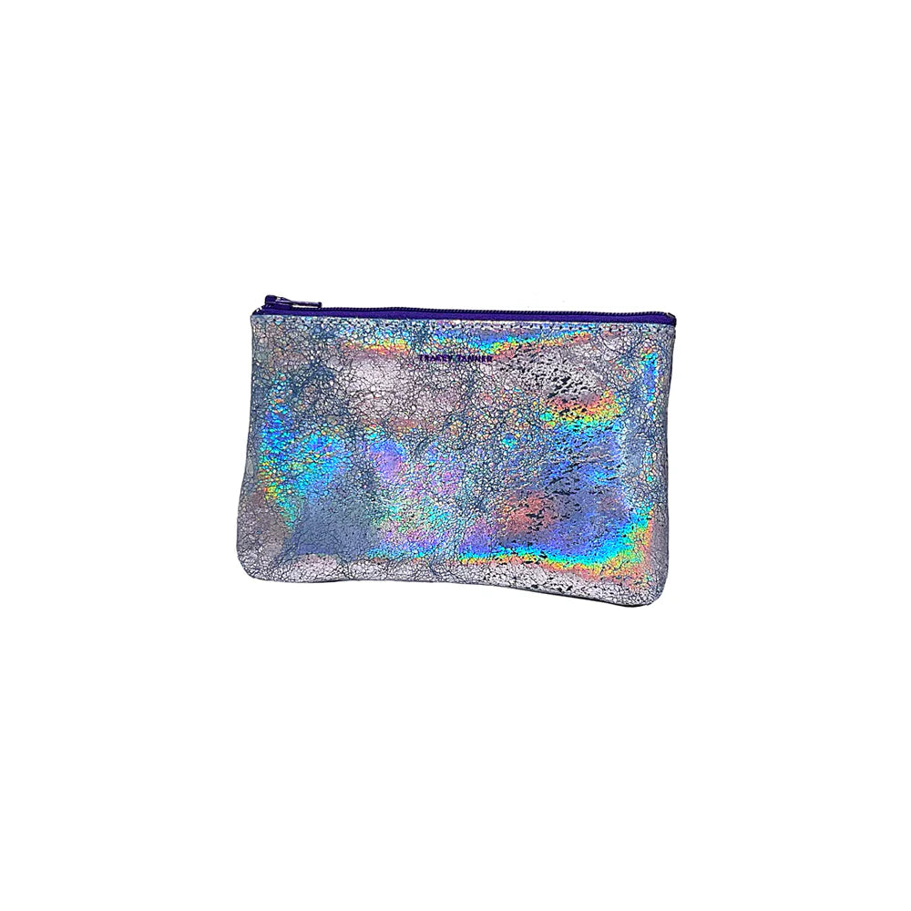 Tracey Tanner - Iridescent Zip Pouch Small| Distress Hologram Sky