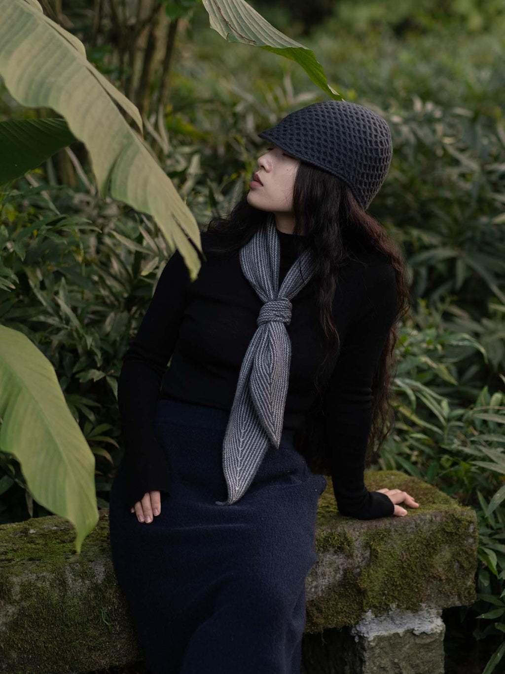 Oats & Rice Sailor Cashmere Rib Neck Scarf | Grey