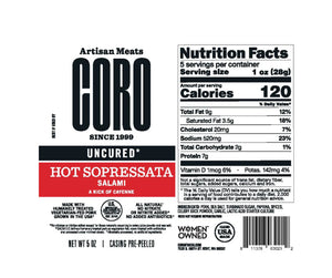 Coro Foods - Hot Sopressata - Uncured Piccolo