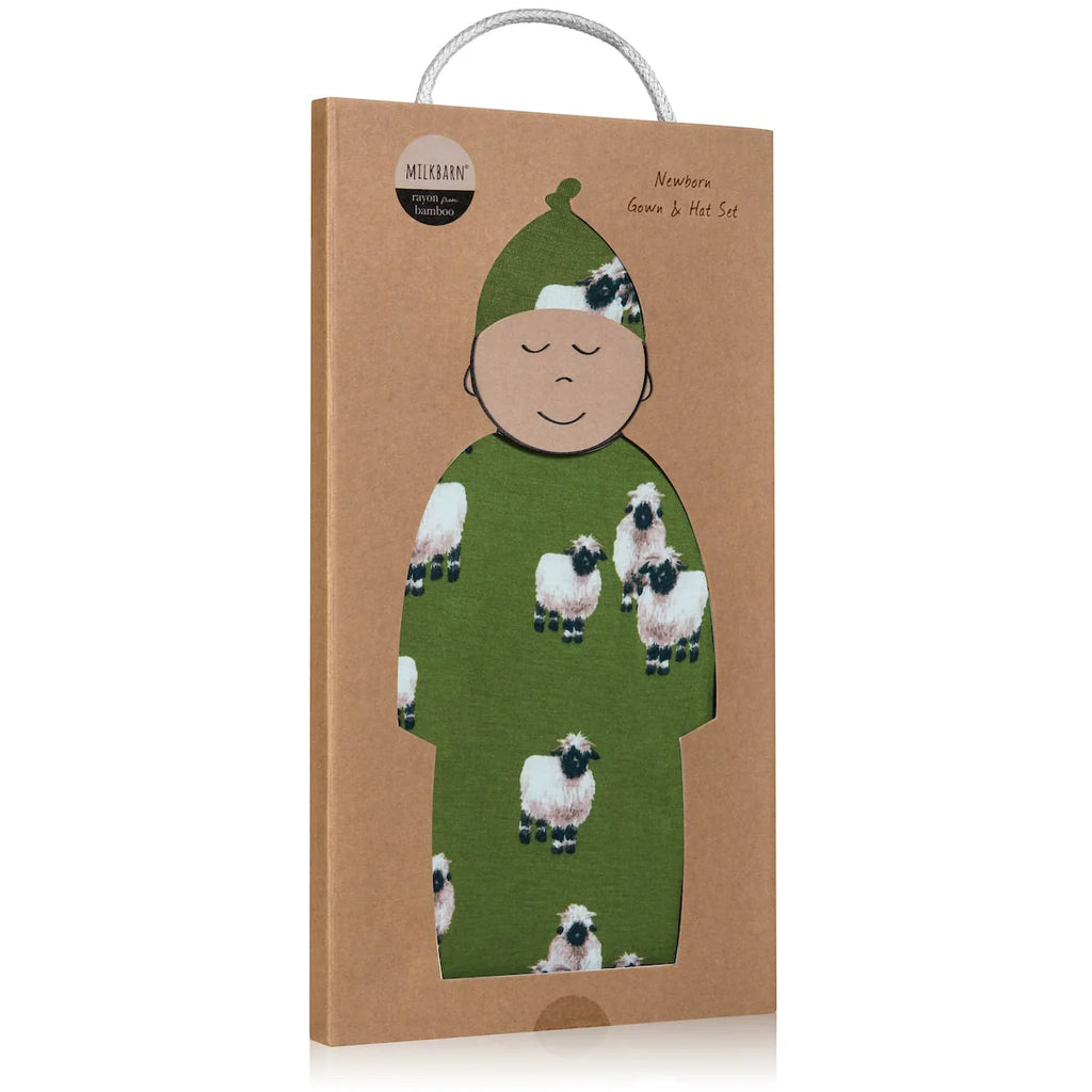 Milkbarn Organic Bamboo Newborn Gown & Hat Set | Valais Sheep
