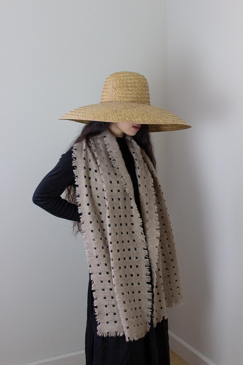 Oats & Rice Waffle Cashmere Scarf | Latte Brown