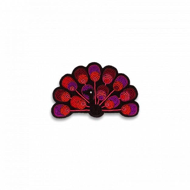 Macon & Lesquoy - Hand embroidered brooch - Peacock