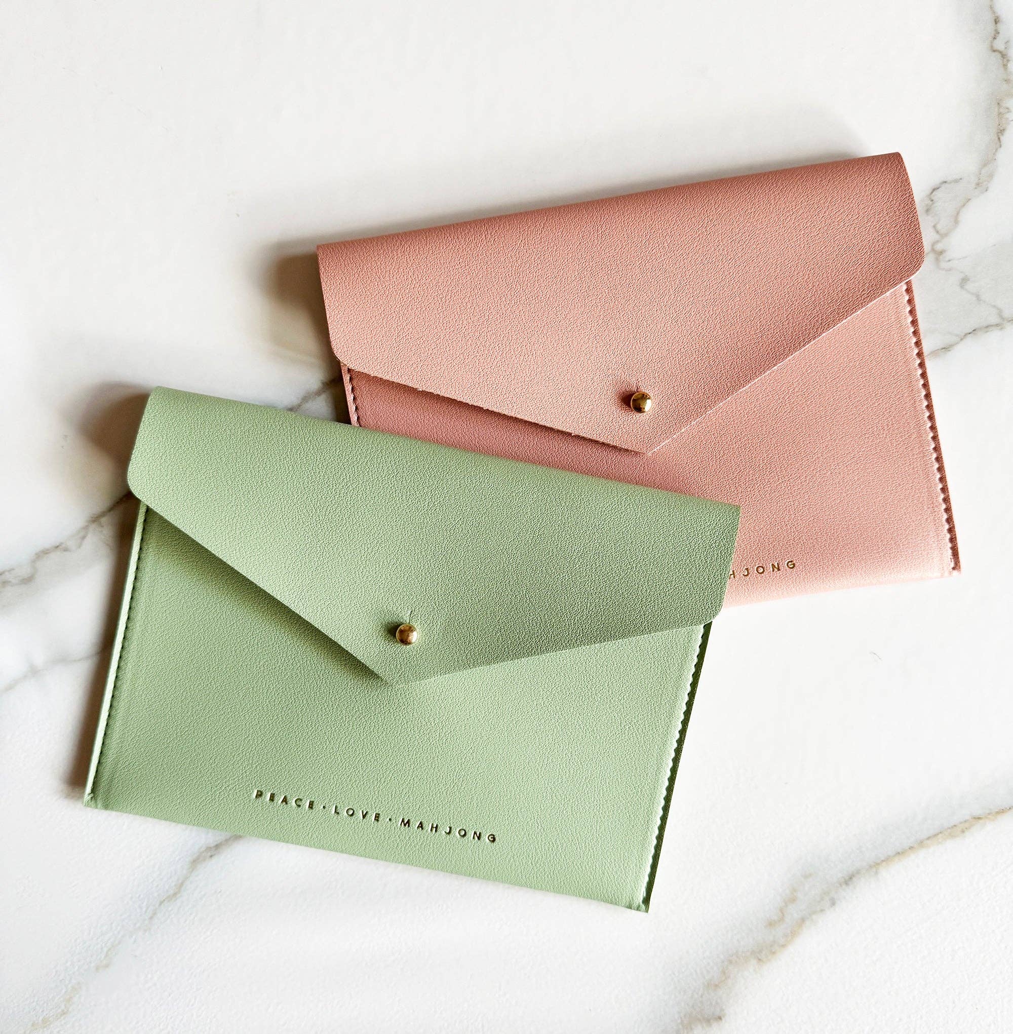 Peace Love Mahjong - Card Clutch: Large | Dusty Rose
