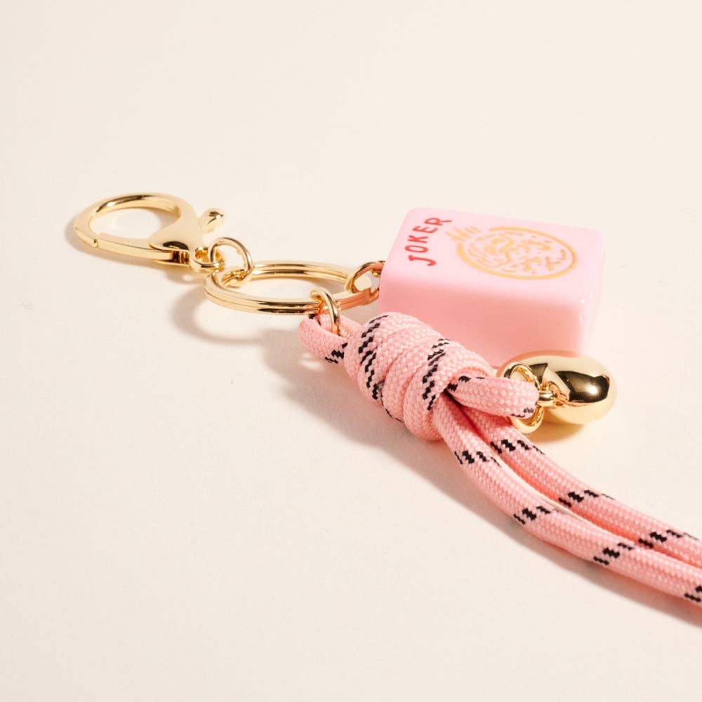Mahjong Tile Puffy Heart Cord Keychain Bag Charm: Pink
