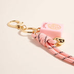 Mahjong Tile Puffy Heart Cord Keychain Bag Charm: Pink