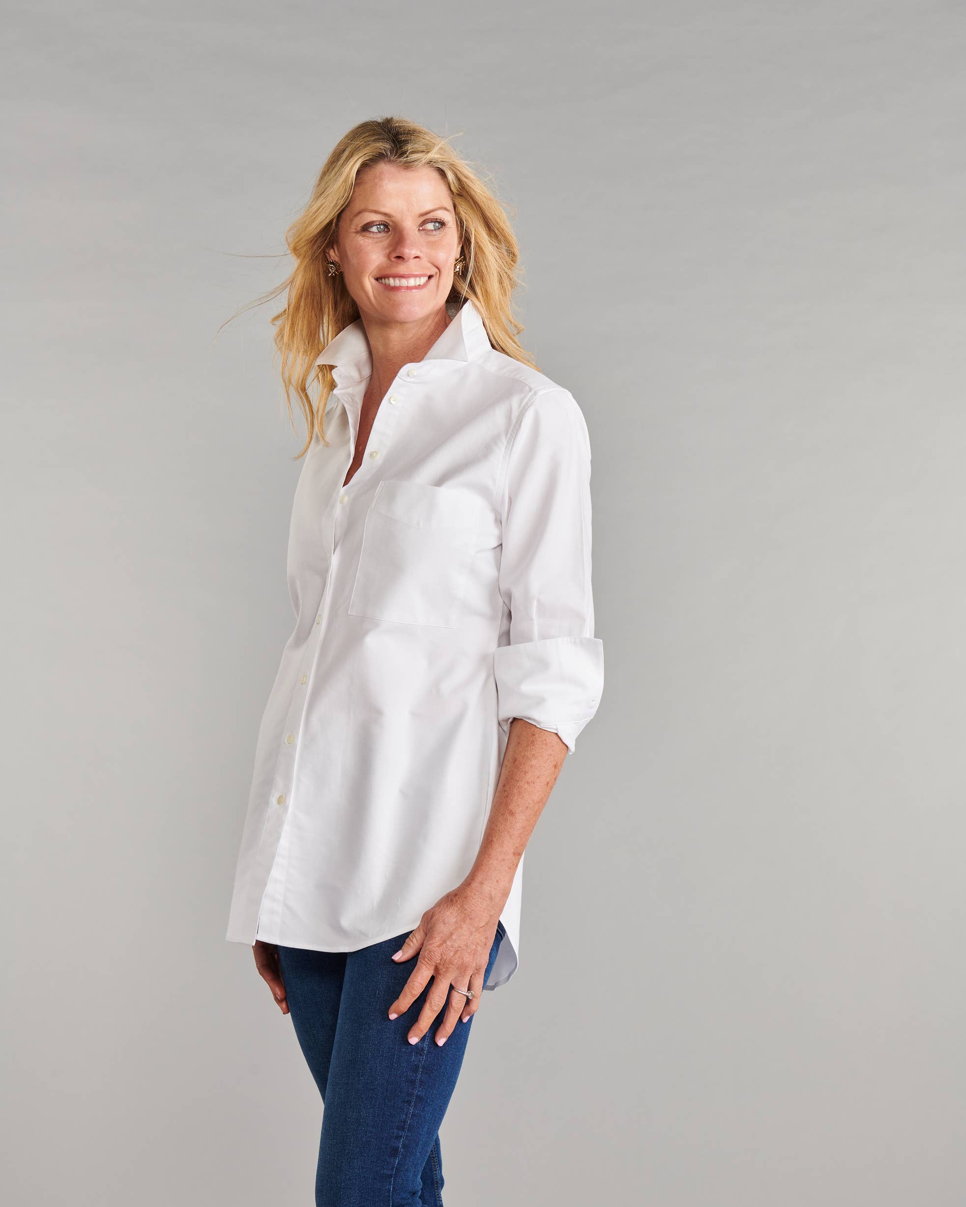 Claridge + King - The Mod in Crisp White Pinpoint: White easy-care pinpoint / XS