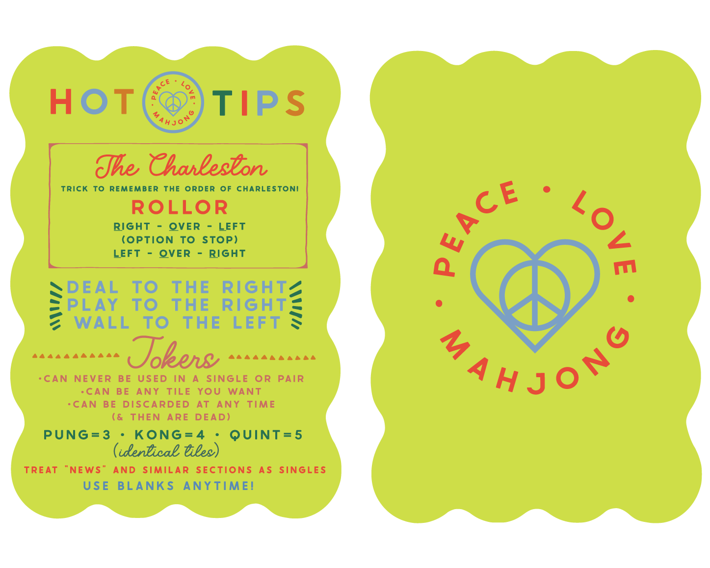 Peace Love Mahjong - Mahjong Tile Shufflers + Hot Tips/Set of Two: Chartreuse
