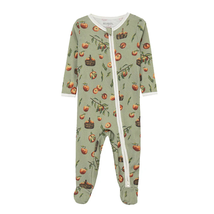Milkbarn Organic Cotton Zipper Footed Romper | Apple Orchard
