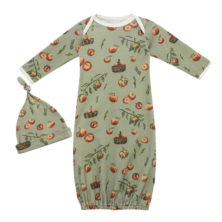 Milkbarn Organic Cotton Newborn Gown & Hat Set | Apple Orchard