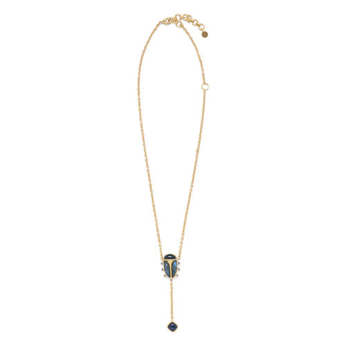 Capucine De Wulf Scarab Lariat Necklace 18" - Blue Labradorite/Black Agate